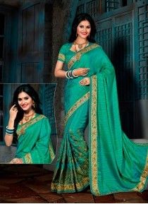 Mod Crepe Silk Sea Green Designer Saree