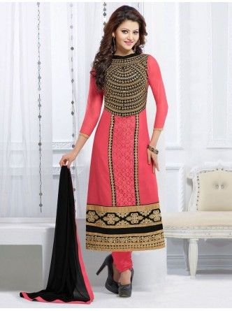 Pink Georgette Straight Suit