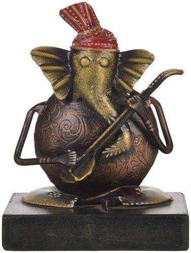 Malik Designs Iron Lord Ganesha with Sitar Statue