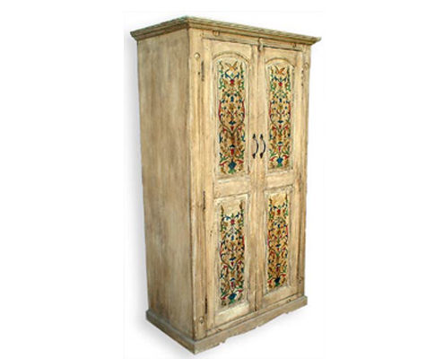 Wooden Hand Painted Bird and Flower Design Cabinet