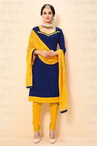 Blue And Yellow Colored Solid Dress Material