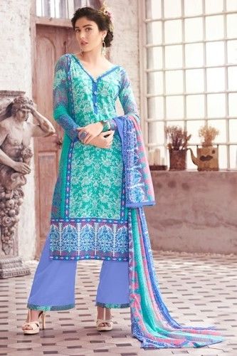 Green Pure Cotton Lawn Printed Unsitched Dress Material with Chiffon Dupatta