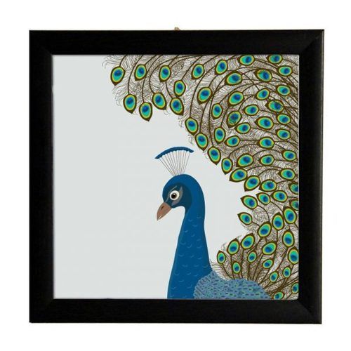 Beautiful Peacock in Blue Square Framed Poster