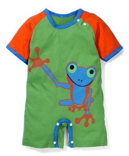 फ्रॉग प्रिंट रोमपर ग्रीन और ऑरेंज बेबी ड्रेस