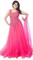 Baby Pink Fashion Icon Women'S Net Semi-Stitched Gown