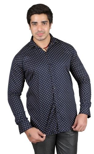 Navy Blue Dotted Men Shirt