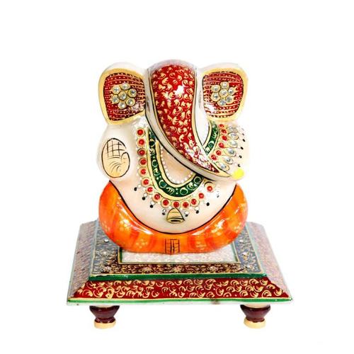 Red/Pink Marble And Stone Ganesha Statue