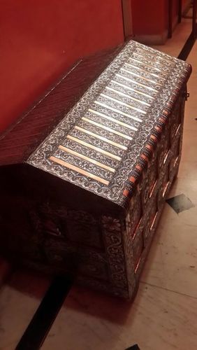 Silver Antique Box With Storage and Inside Mirror