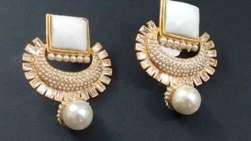 Fashion Earring - Other Material, Intricate Pink and Gold Design, Zircon Stone Accents