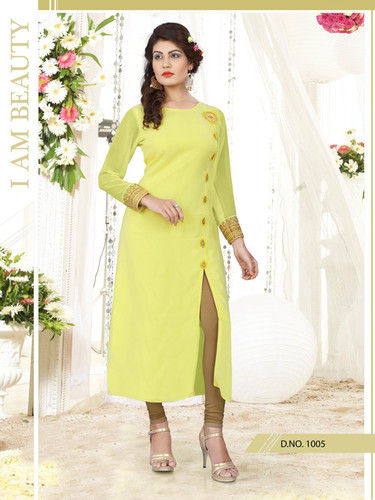 Fancy Georgette Yellow Readymade Embroidered Kurti