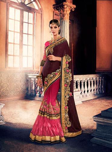 Pink georgette half saree | Half saree lehenga, Half saree function, Half  saree