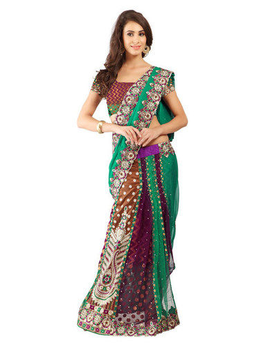 Green Chiffon Wedding Lehenga Saree