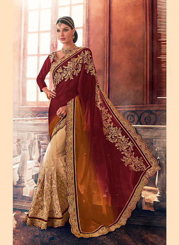 Maroon Georgette Wedding Saree