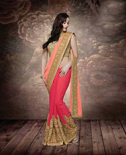 Peach Lycra Half And Half Saree With Blouse At Best Price In Ahmedabad Indian Cloth Store