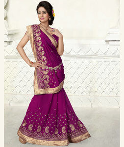 Purple Georgette Wedding Saree