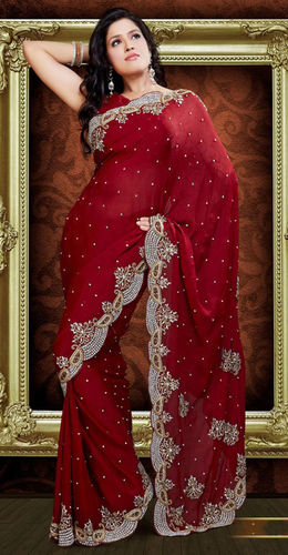 Shop Online Maroon Wedding Designer Traditional Saree : 105288 -