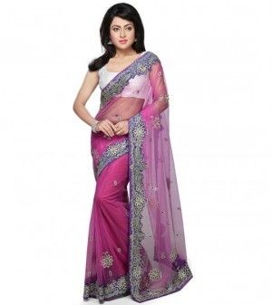 Pink Velvet Stone Chandla Work Net Saree