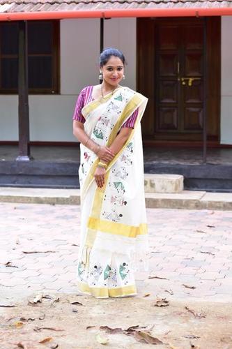 Kerala Handloom Saree With Hand Painted Warli Art