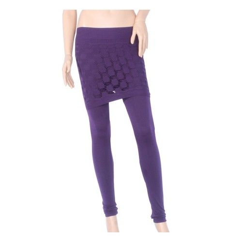 Purple Stretchable Leggings With Skirt