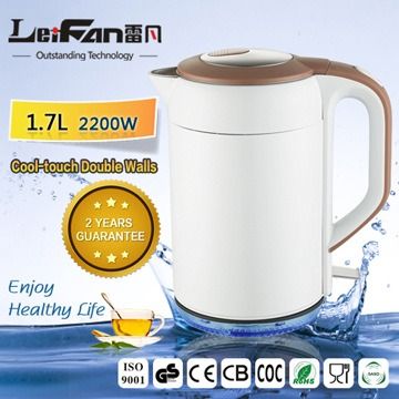 Copper Cylinder Double Wall Stainless Steel Electric Kettle With Led Light On Base