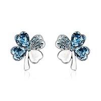 Blue Flower Shape Ear Studs Made With Swarovski Elements