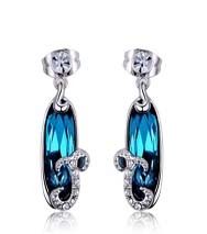 Drop Style Rhodium Blue Earrings Made With Swarovski Elements