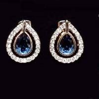 Gold Blue Swarovski Earings with Austria Crystal