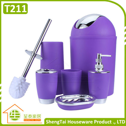 Plastic Bathroom Accessories Sets with Swing Trash Bin