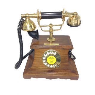 Wooden Brass Landline Phone With Antique Design