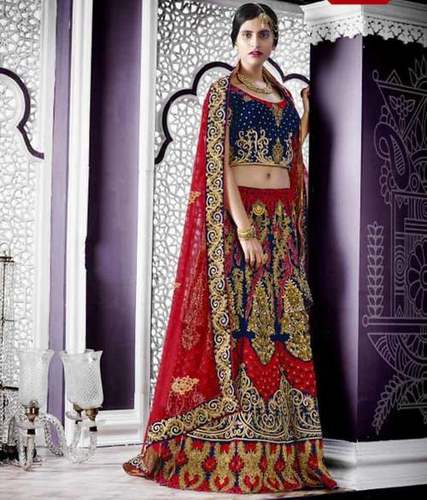 Buy Gilded Blue And Red Lehenga Choli | Wedding Lehenga Choli