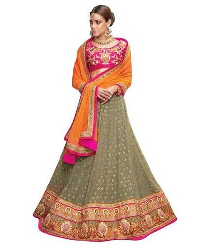 Gray Pink And Orange Ethnic Wedding Lehenga Choli