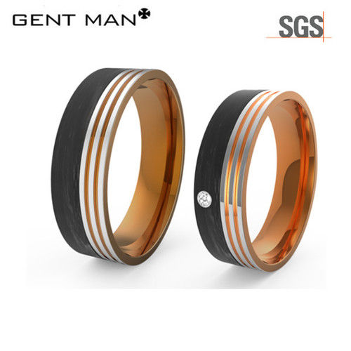 925 Sterling Silver Carbon Fiber Wedding Rings Engagement Bands