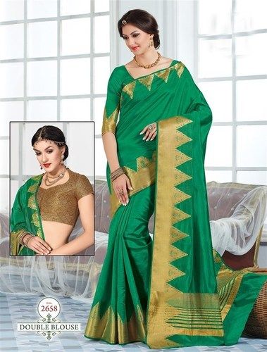 Green Tussar Silk Self Print Saree With Matching Blouse Fabric