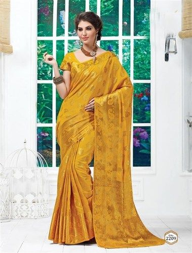 Orange Tussar Silk Self Print Saree With Blouse