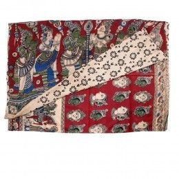 Brown And Ivory Kalamkari Cotton Silk Saree