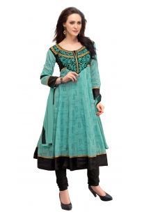 Golden And Sea Green And Red Sky Blue Attractive Salwar Kameez