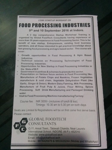 2 Day Worshop On Food Processing Services By Global FoodTech Consultants