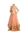 Peach And Gold Ankarkali Lehenga With Net