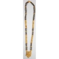 Gold Formed Black Beads Mangal Sutra With Pendant