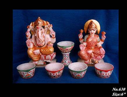 Manual Marble Ganesha And Saraswati Statue