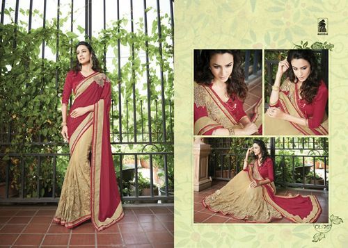 Red With Golden Georgette Designer Saree