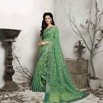 Green Fulkari Brasso Facy Bordered Lace Saree