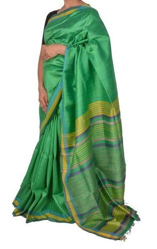 Green Pure Handloom Bhagalpur Tussar Dupion Silk Saree