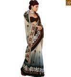 Off White and Grey Shaded Net Designer Saree