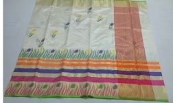 White And Golden Pattu Silk Chanderi Saree