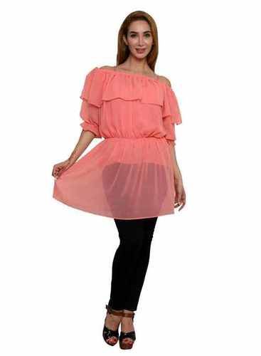 Gorgeous Pink Gathered Off Shoulder Tunic - XS to XL Sizes | Versatile Layered Design with Matching Slip, Perfect for Summer Styling