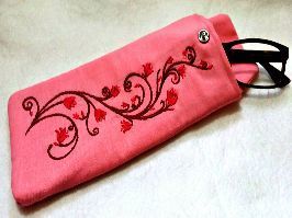 Embroidered Eye Glass Case Pink