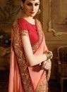 Artistic Fancy Fabric Beads Salmon Traditional Designer Saree