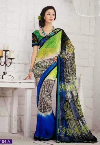 Bamber Georgette Sari With Thread Embroidery Lace Border