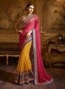 Beige And Fuchsia Butta Work Designer Half N Half Saree